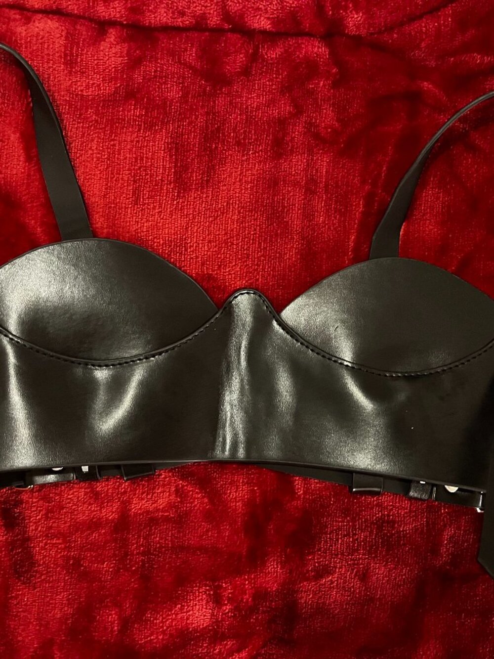 Faux Leather Spaghetti Adjustable Strap Bustier Crop Top